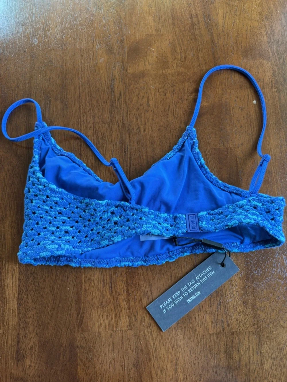 Triang| Swimwear Women's Bikini Top Blue Crochet, Top Size Large New with Tags